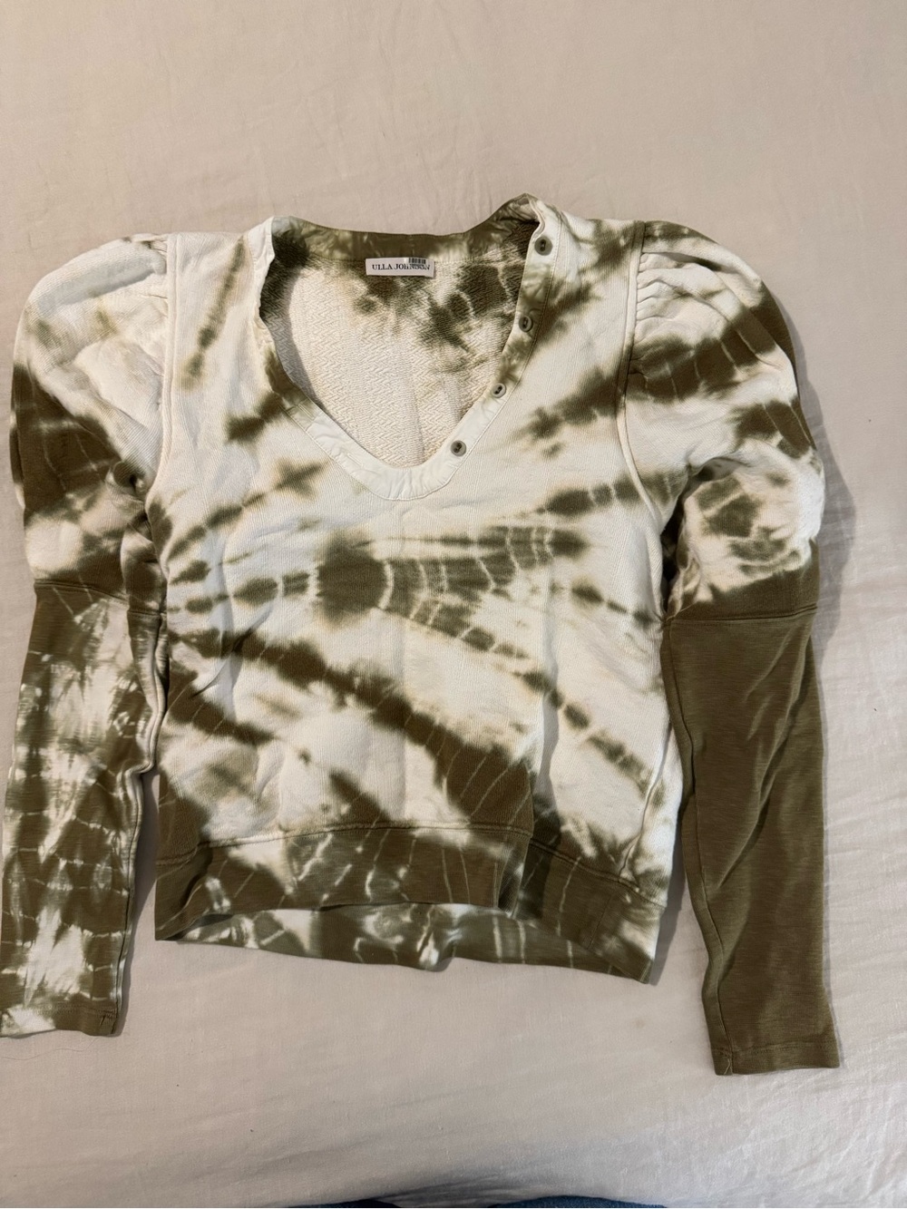 Ulla Johnson Olive Green & White Tie-Dye Knit Top